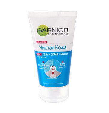 Gel rửa mặt GARNIER 3 trong 1 tác dụng làm sạch da, tẩy tế bào chết, mặt nạ dưỡng từ đất sét trắng làm trắng da